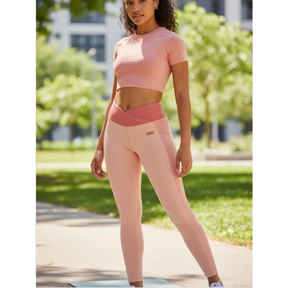 Bo+Tee High Rise Crossover Waist Leggings XS